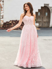 A-line Sweetheart Floor-length Sequins Prom Dress Blushing Pink