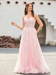 A-line Sweetheart Floor-length Sequins Prom Dress Blushing Pink