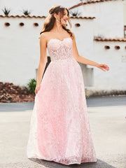 A-line Sweetheart Floor-length Sequins Prom Dress Blushing Pink