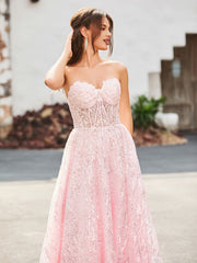 A-line Sweetheart Floor-length Sequins Prom Dress Blushing Pink
