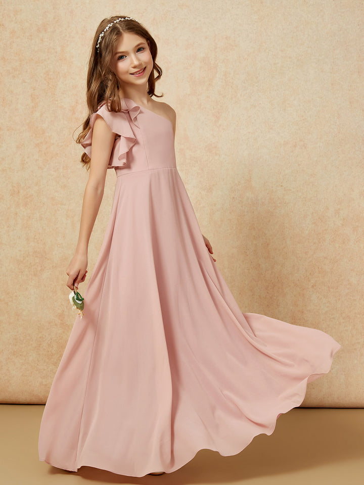 Gorgeous One Shoulder Junior Bridesmaid Dresses with Pleated Cinnamon Rose main image 0