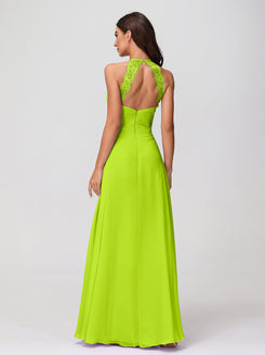 Spaghetti Straps Long Chiffon Dresses Lime Green main image 1