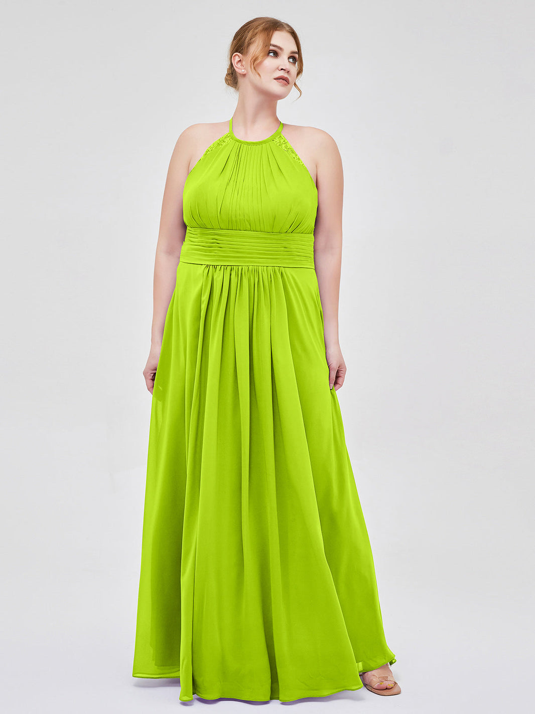 Full Length Chiffon Halter Dresses Lime Green
