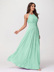Halter Chiffon Long Gown With Lace Strap Mint Green