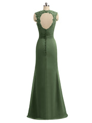 Lace Appliqued Strap Sheath Open Back Dress Olive Green