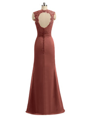 Lace Appliqued Strap Sheath Open Back Dress Terracotta