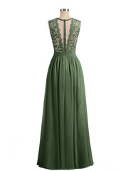 Illusion Neck Chiffon and Lace Dresses Olive Green