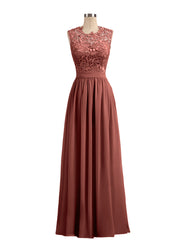 Illusion Neck Chiffon and Lace Dresses Terracotta