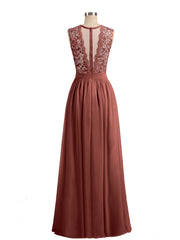 Illusion Neck Chiffon and Lace Dresses Terracotta