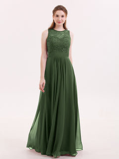 Lace and Chiffon Dress with Zipper Back Olive Green