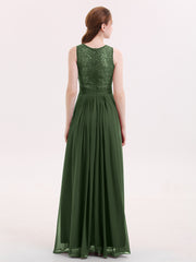 Lace and Chiffon Dress with Zipper Back Olive Green