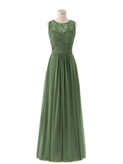 Lace and Chiffon Dress with Zipper Back Olive Green