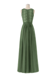 Lace and Chiffon Dress with Zipper Back Olive Green