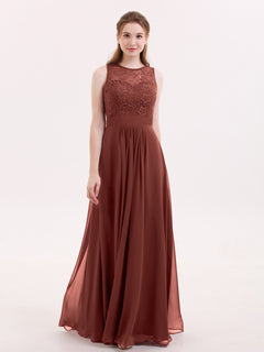 Lace and Chiffon Dress with Zipper Back Terracotta