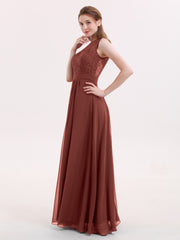 Lace and Chiffon Dress with Zipper Back Terracotta