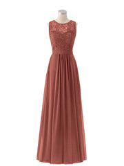 Lace and Chiffon Dress with Zipper Back Terracotta