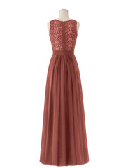 Lace and Chiffon Dress with Zipper Back Terracotta