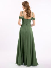 Off Shoulder Spaghetti Strap Chiffon Dresses Olive Green
