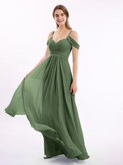 Off Shoulder Spaghetti Strap Chiffon Dresses Olive Green