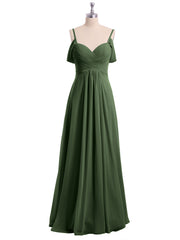 Off Shoulder Spaghetti Strap Chiffon Dresses Olive Green Plus Size