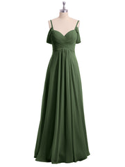 Off Shoulder Spaghetti Strap Chiffon Dresses Olive Green