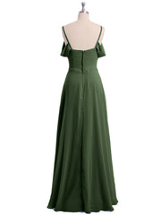 Off Shoulder Spaghetti Strap Chiffon Dresses Olive Green Plus Size