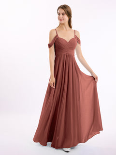 Off Shoulder Spaghetti Strap Chiffon Dresses Terracotta Plus Size