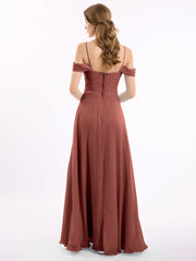 Off Shoulder Spaghetti Strap Chiffon Dresses Terracotta