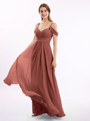 Off Shoulder Spaghetti Strap Chiffon Dresses Terracotta
