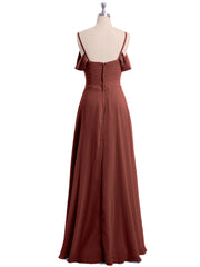 Off Shoulder Spaghetti Strap Chiffon Dresses Terracotta