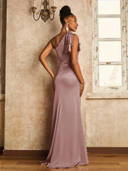 Sleeveless One Shoulder Dress with Shoulder Bow Dusty Rose
