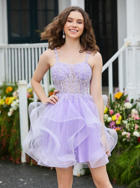 Appliqued Corset Top Short Tulle Dress Blushing Pink main image 0