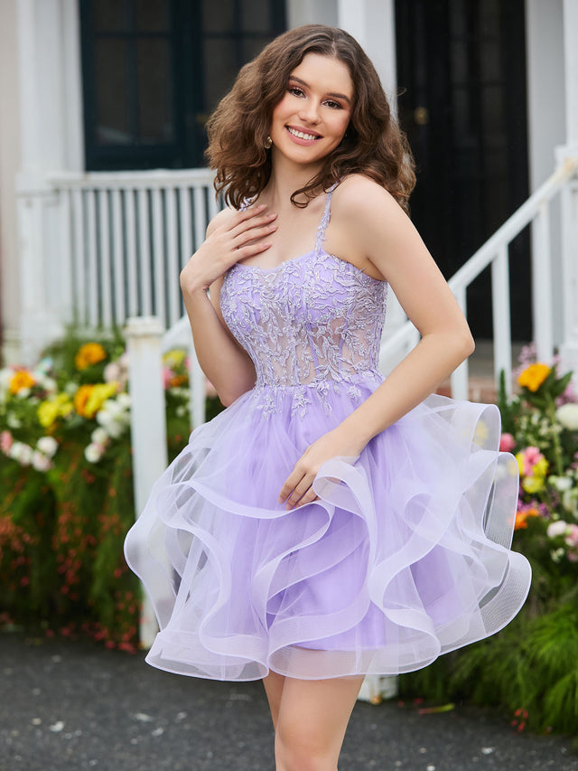 Appliqued Corset Top Halter Tulle Short Dress White main image 0