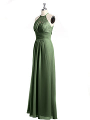 Halter Chiffon And Lace Long Dresses Olive Green Plus Size