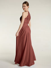 Halter Chiffon And Lace Long Dresses Terracotta
