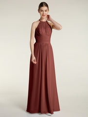 Halter Chiffon And Lace Long Dresses Terracotta