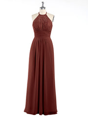 Halter Chiffon And Lace Long Dresses Terracotta Plus Size