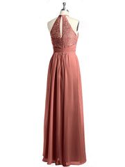 Halter Chiffon And Lace Long Dresses Terracotta