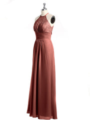 Halter Chiffon And Lace Long Dresses Terracotta Plus Size