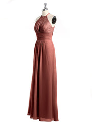 Halter Chiffon And Lace Long Dresses Terracotta