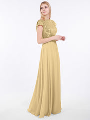 Sequins Long Dress with Cap Sleeves Gold Plus Size