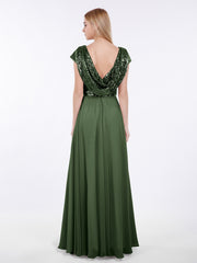 Sequins Long Dress with Cap Sleeves Olive Green Plus Size