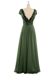 Sequins Long Dress with Cap Sleeves Olive Green Plus Size