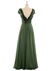Sequins Long Dress with Cap Sleeves Olive Green