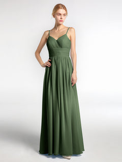 Spaghestti Strap Chiffon Maxi Gowns Olive-Green