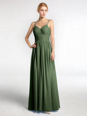 Spaghestti Strap Chiffon Maxi Gowns Olive Green Plus Size