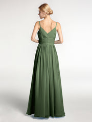 Spaghestti Strap Chiffon Maxi Gowns Olive Green Plus Size