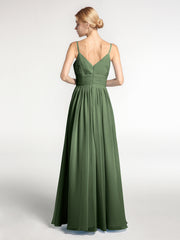 Spaghestti Strap Chiffon Maxi Gowns Olive-Green