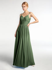 Spaghestti Strap Chiffon Maxi Gowns Olive-Green