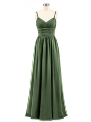 Spaghestti Strap Chiffon Maxi Gowns Olive Green Plus Size